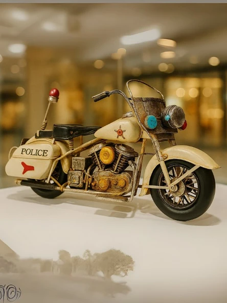 El Yapımı Dekoratif Cruiser Police Metal Motosiklet Koleksiyonluk Büyük Boy 39 cm - 2