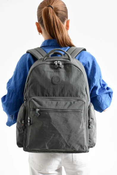 Bagacar Bolsas 1094 Su Geçirmez İthal Krinkıl Kumaş Laptop Bölmeli Okul ve Günlük Sırt Çantası Gri - 2