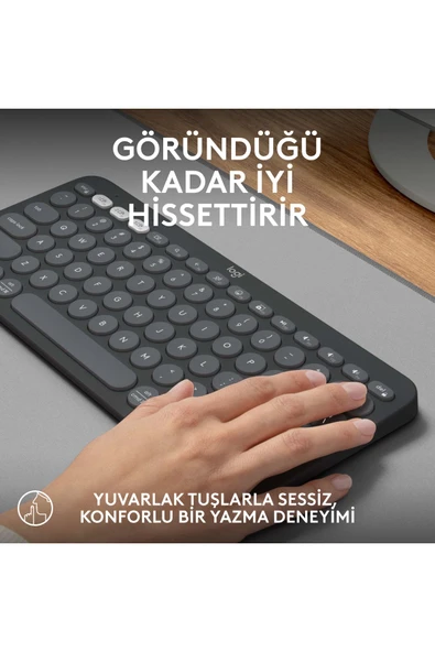 logitech K380s Pebble Keys 2 Çoklu Cihaz Özellikli Bluetooth Türkçe Q Klavye - Siyah 920-011859 - 5