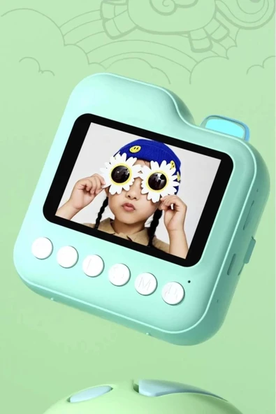 Dijital Video Kayıt Fotoğraf Çocuk Kamerası Anlık Termal Resim Kağıt Baskılı Mavi - 2