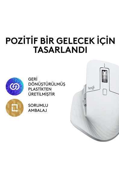 logitech MX Master 3S Performans 8.000 DPI Optik Sensörlü Sessiz Kablosuz Mouse - Beyaz 910-006560 - 5