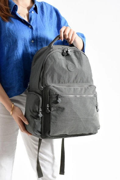 Bagacar Bolsas 1094 Su Geçirmez İthal Krinkıl Kumaş Laptop Bölmeli Okul ve Günlük Sırt Çantası Gri - 1