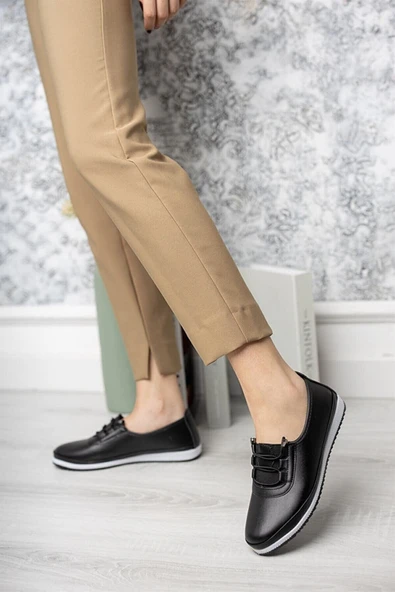 Kadın Aren Siyah Cilt Günlük Ortopedik Ayakkabı - 3