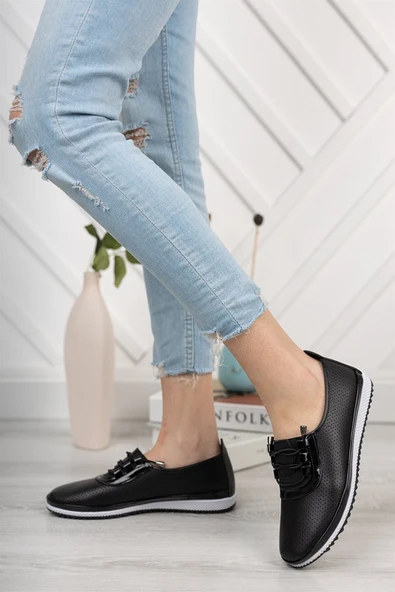 Kadın Aren Siyah Delikli Günlük Ortopedik Ayakkabı - 2