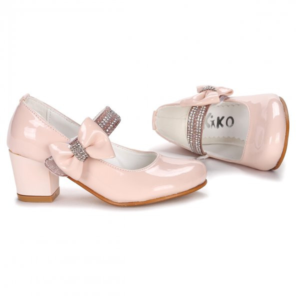 Kiko Kids 752 Rugan Günlük Kız Çocuk 4 Cm Topuklu Babet Ayakkabı Pudra