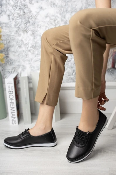 Kadın Aren Siyah Cilt Günlük Ortopedik Ayakkabı - 2