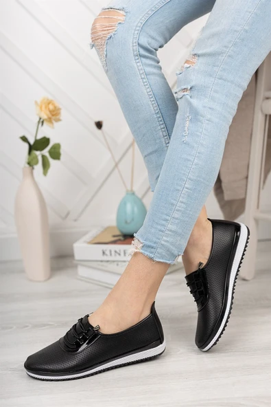 Kadın Aren Siyah Delikli Günlük Ortopedik Ayakkabı - 3