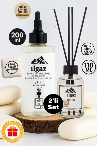Beyaz Sabun 2'li Set Bambu Çubuklu Oda Kokusu 110 ml & Beyaz Sabun Yedek Likit Şişe 200 ml ürün görseli 1