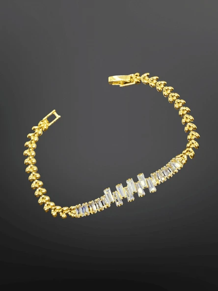 Gold Renk Kristal Taş Model 316L Şık Trend Çelik Zarif Bileklik | Işıltılı ve Şık ürün görseli 1