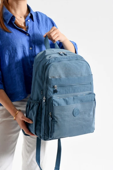 Bagacar Bolsas 1095 Su Geçirmez İthal Krinkıl Kumaş Laptop Bölmeli Okul ve Günlük Sırt Çantası Mavi - 1