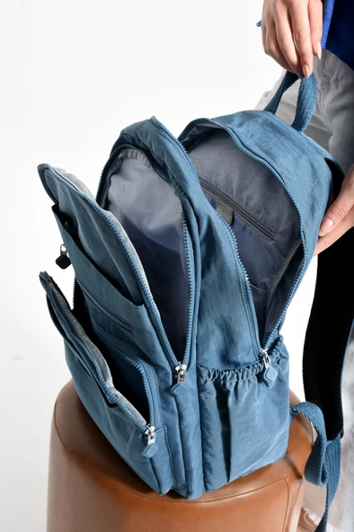 Bagacar Bolsas 1095 Su Geçirmez İthal Krinkıl Kumaş Laptop Bölmeli Okul ve Günlük Sırt Çantası Mavi - 3