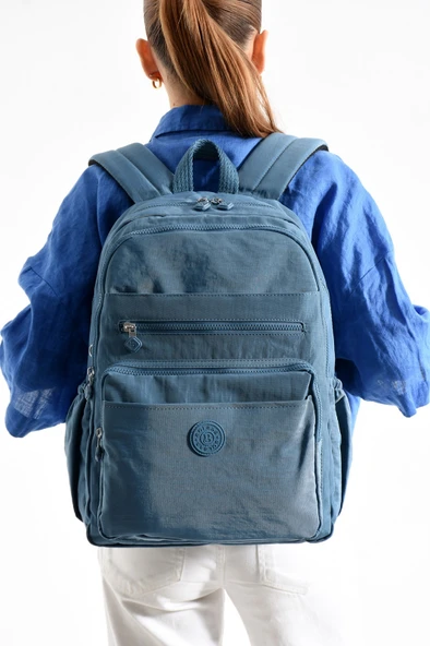 Bagacar Bolsas 1095 Su Geçirmez İthal Krinkıl Kumaş Laptop Bölmeli Okul ve Günlük Sırt Çantası Mavi - 2