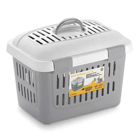 Stefanplast Gulliver Orta Boy Küçük Evcil Hayvan Taşıma Çantası Gri Beyaz 45x33x33Cm