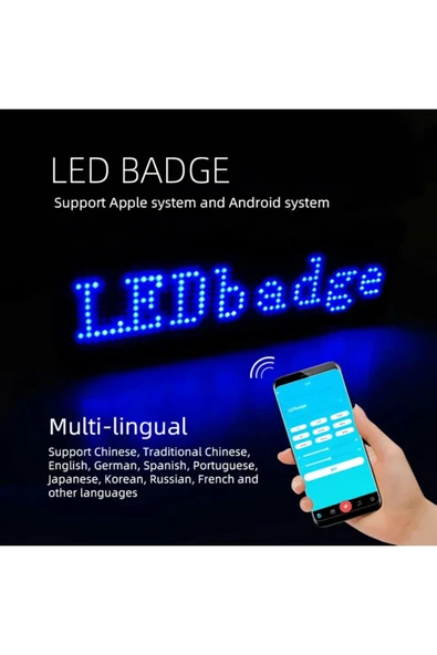 Matrix Kayan Led Yaka Rozeti Mobil Kontrollü Dijital Etiket 9×3cm - Resim 6