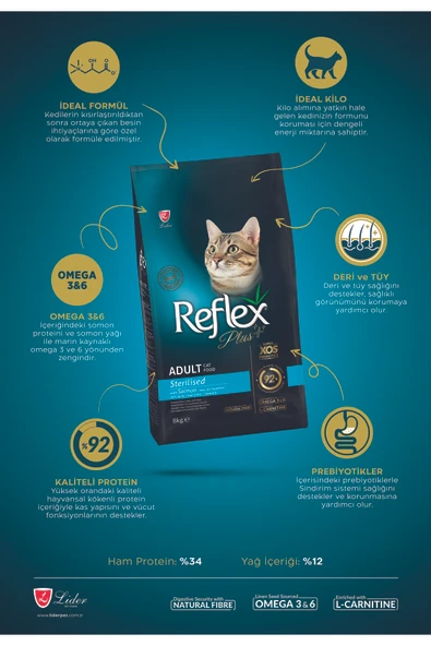 Reflex Plus Sterilised Somonlu Kısırlaştırılmış Kedi Maması 8kg - Resim 2