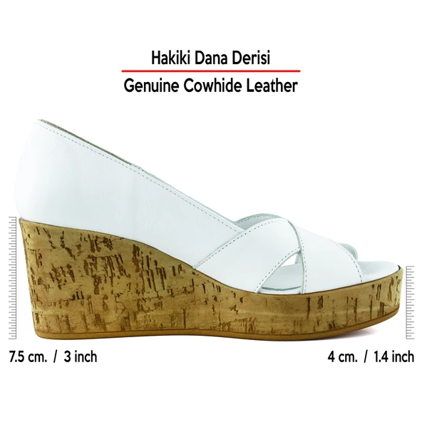 Erkan Saçmacı Astrid Beyaz Hakiki Dana Derisi Çapraz Bantlı Mantar Taban Görünümlü Dolgu Topuklu Sandalet - 2