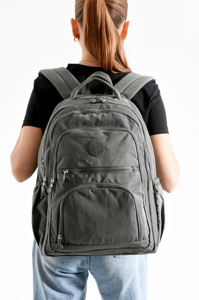 Bagacar Bolsas 1087 Su Geçirmez İthal Krinkıl Kumaş Laptop Bölmeli Okul ve Günlük Sırt Çantası Gri - 2