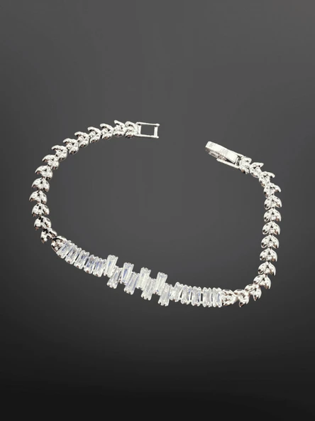 Gümüş Renk Kristal Taş Model 316L Şık Trend Çelik Zarif Bileklik | Işıltılı ve Şık ürün görseli 1