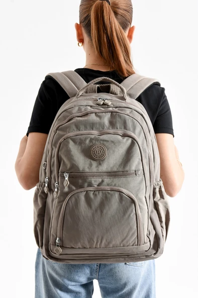 Bagacar Bolsas 1087 Su Geçirmez İthal Krinkıl Kumaş Laptop Bölmeli Okul ve Günlük Sırt Çantası Vizon - 2