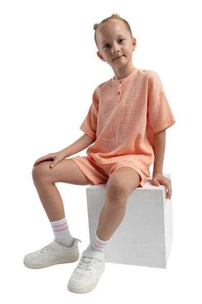 Rolypoly Kız Çocuk Somon Şortlu Pijama Takım 3627 - Resim 2