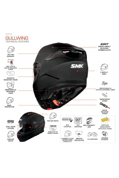 SMK Gullwing Kresto Çene Açılır Kask - 2