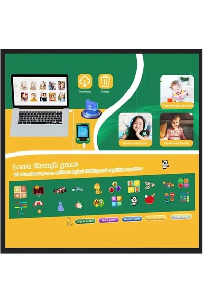 Çocuklar İçin Eğitici Telefon Dokunmatik Ekran Çift Kameralı Fenerli Müzik Çalar Oyun Video Mor - 6