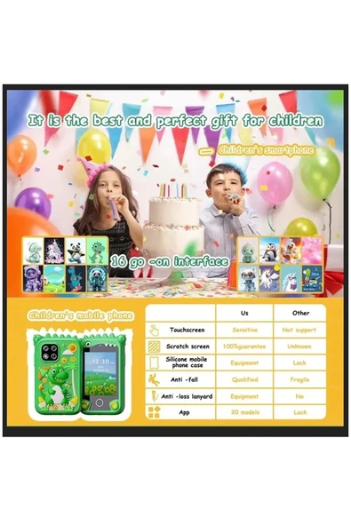 Çocuklar İçin Eğitici Telefon Dokunmatik Ekran Çift Kameralı Fenerli Müzik Çalar Oyun Video Mor - 7