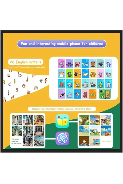 Çocuklar İçin Eğitici Telefon Dokunmatik Ekran Çift Kameralı Fenerli Müzik Çalar Oyun Video Mor - 5