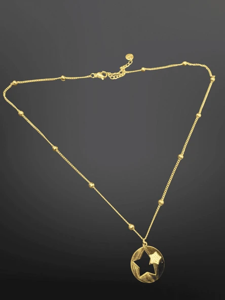 Gold Renk Yıldız Figürlü Yuvarlak Model 316L Şık Trend Çelik Zarif Kolye | Modern ve Zarif Takı ürün görseli 1