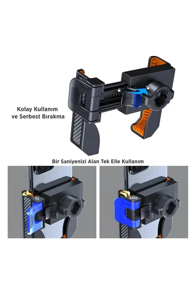 Gidon Bağlantılı Bisiklet Motosiklet İçin Esnek Abs 4-7.8″ İnç Telefon Tutucu 360° Dönebilen Tasarım - 8