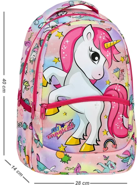 Pembe Unicorn Desenli Kız İlkokul Sırt Çantası + Beslenme Çantası (2307) - 5