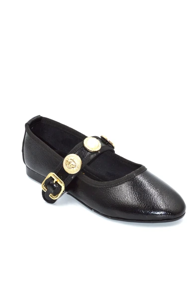 Kadın Rugan Siyah Kemerli Tokalı Günlük Babet - 2