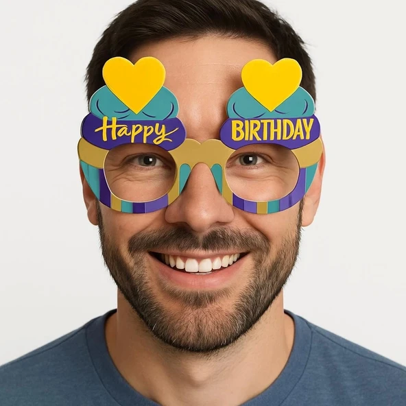 Cupcake Temalı Doğum Günü Renkli Karton Happy Birthday Gözlüğü 6 Adet - 2