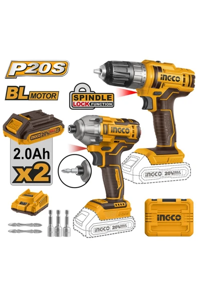 ING-COSLI230708 Li-ion Akülü 2 li Kombo Set - Matkap ve Vidalama 20V 2