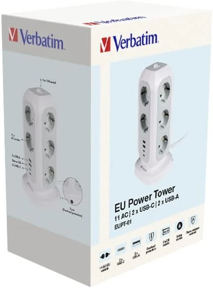 VERBATIM 49547 - EUPT-01 EU POWER TOWER - 11xAC / 2xUSB / 2xType-C - Resim 3
