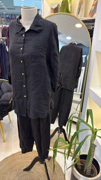 PURO LİNO %100 KETEN TAKİM SİYAH ürün görseli 1