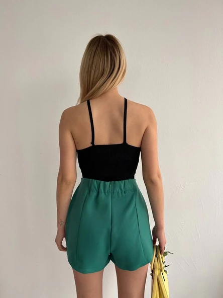 Çift yırtmaçlı atlas şort etek yeşil s240364 - Resim 3