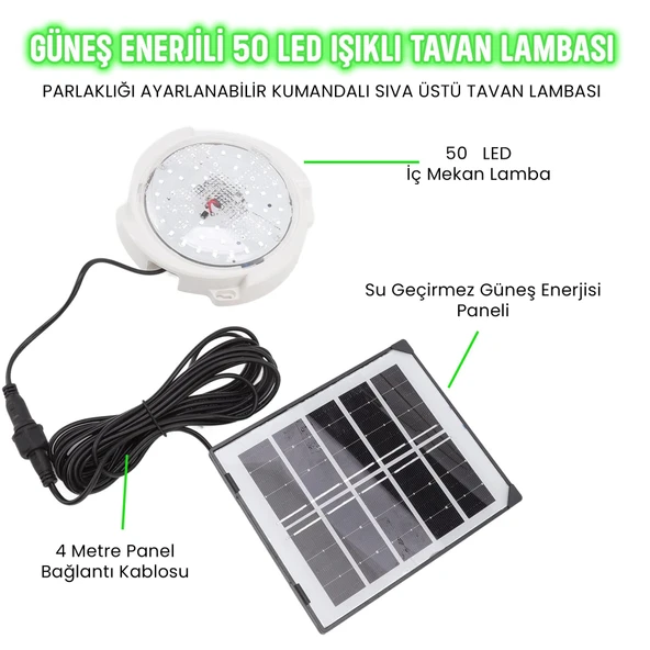 UpWay 45W Güneş Enerjili İç Mekan Sıva Üstü 50 LED Kumandalı Tavan Lambası - Resim 3