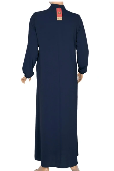 Hesna Kadın Selvi Dokuma Krep Kuş Gözü Aksesuarlı Lacivert Ferace - Resim 4