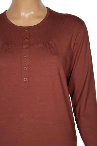 Cimariva Kadın Arsu Büyük Beden Robalı Süs Düğmeli Taba Bluz - Resim 2