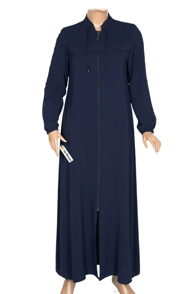 Hesna Kadın Selvi Dokuma Krep Kuş Gözü Aksesuarlı Lacivert Ferace ürün görseli