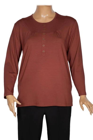 Cimariva Kadın Arsu Büyük Beden Robalı Süs Düğmeli Taba Bluz ürün görseli 1