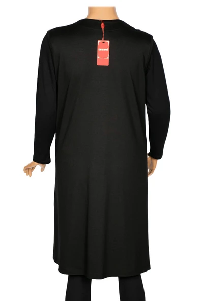 Hesna Kadın Özge Büyük Beden Verev File Kombinli Diz Boyu Siyah Yelek - 3