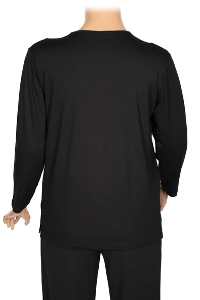 Cimariva Kadın Neşe Büyük Beden O Yaka Robası Nakışlı Siyah Bluz - 3