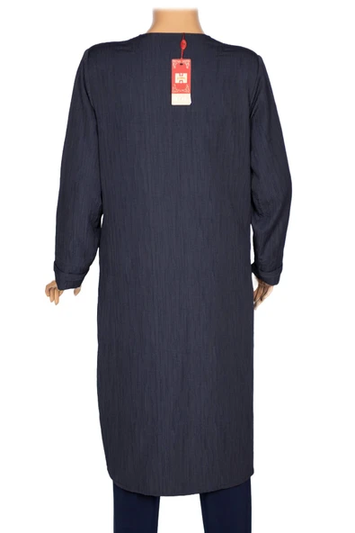 Hesna Kadın Luna Büyük Beden Krinkıl Çıtçıtlı Lacivert Kap Ceket - 4