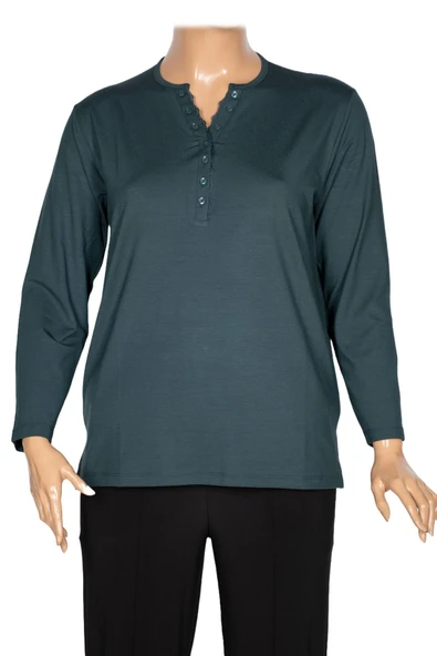 Cimariva Kadın Dicle Büyük Beden V Yaka Dantelli Koyu Turkuaz Bluz ürün görseli 1