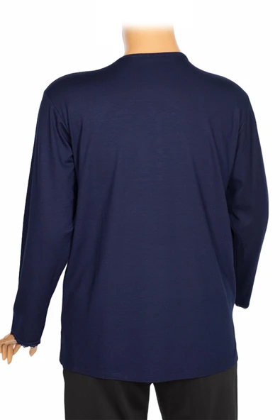 Cimariva Kadın Neşe Büyük Beden O Yaka Robası Nakışlı Lacivert Bluz - 3