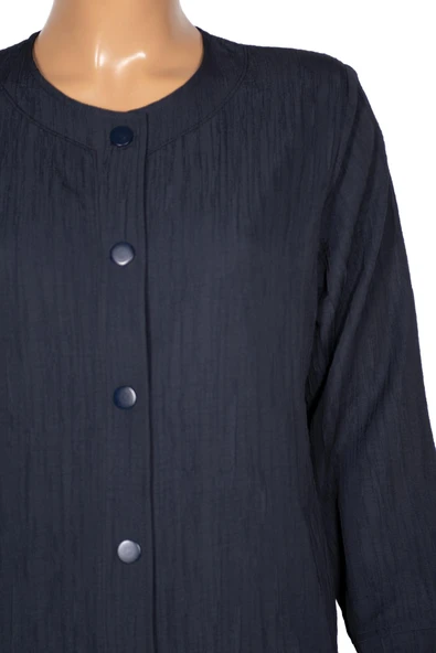 Hesna Kadın Luna Büyük Beden Krinkıl Çıtçıtlı Lacivert Kap Ceket - 2