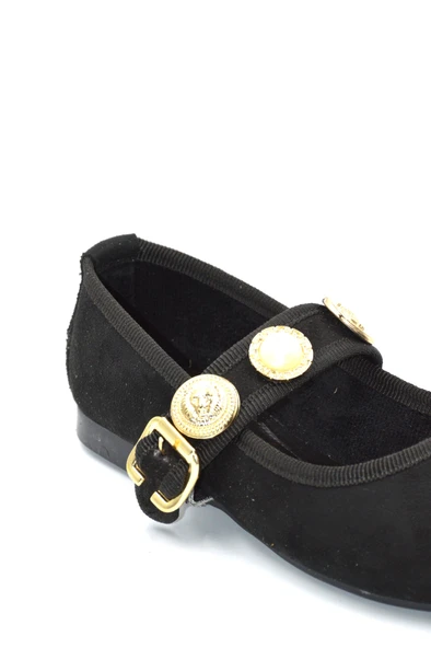 Kadın Süet Siyah Kemerli Tokalı Günlük Babet - 3