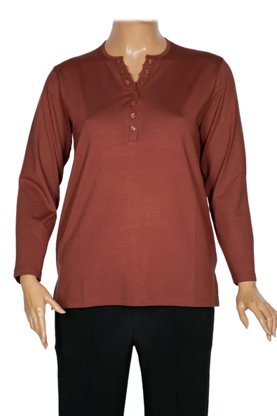 Cimariva Kadın Dicle Büyük Beden V Yaka Dantelli Taba Bluz ürün görseli 1